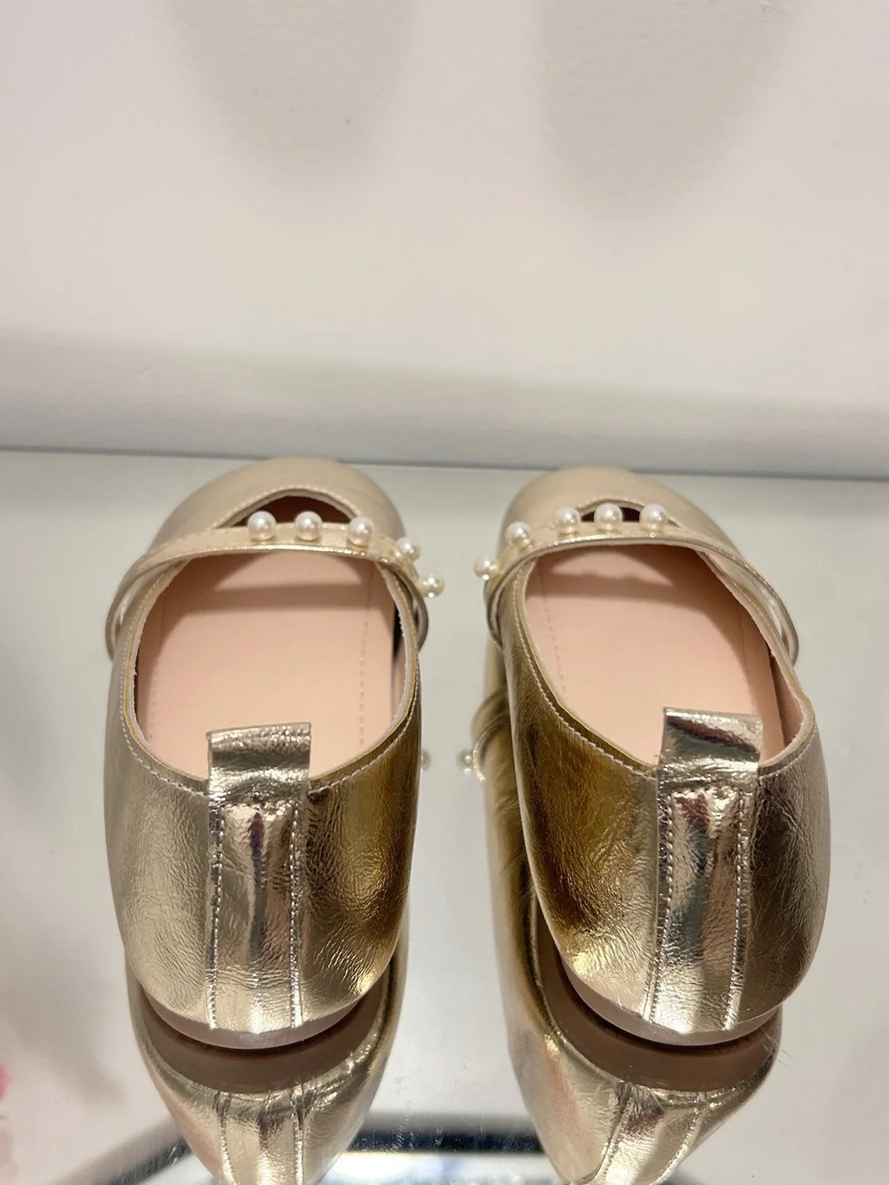 Girls Gold Pearl Mary Jane Flats EU 35 US 4 Dress Shoes